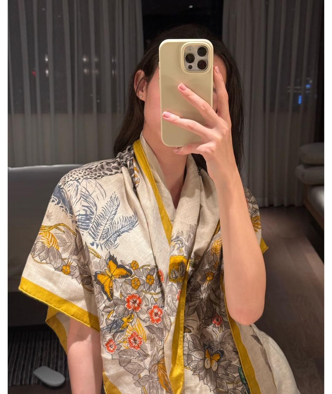 HERMES Горчичный кашемировый платок, фото 5