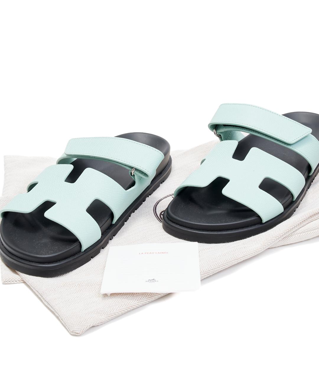 HERMES Голубые кожаные сандалии, фото 8