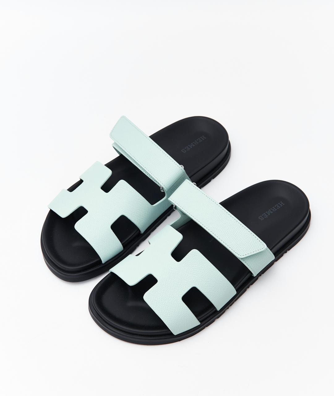 HERMES Голубые кожаные сандалии, фото 6