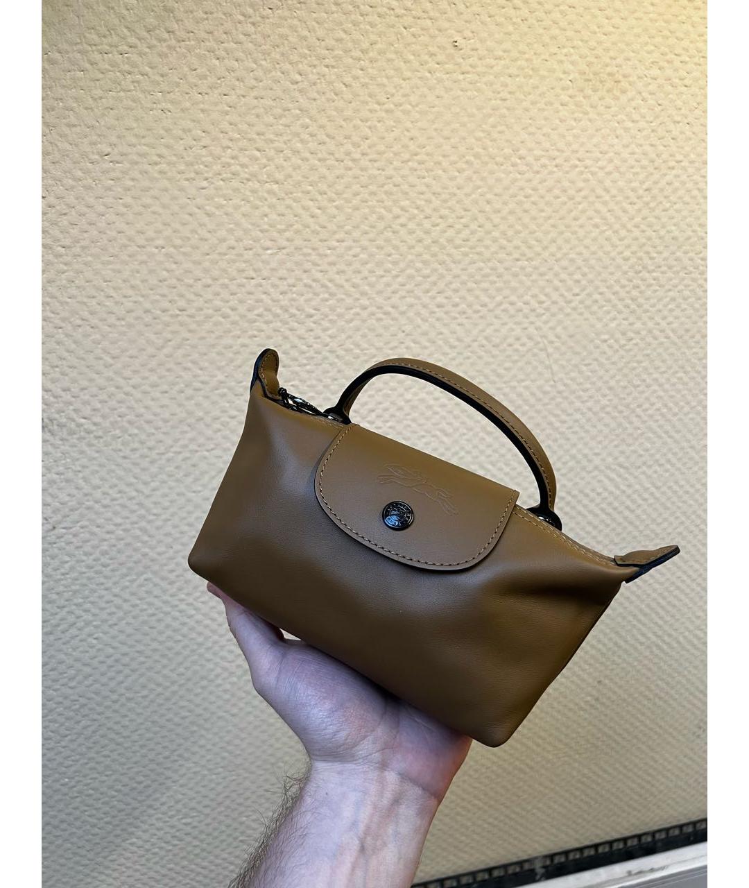 LONGCHAMP Коричневая кожаная сумка с короткими ручками, фото 5