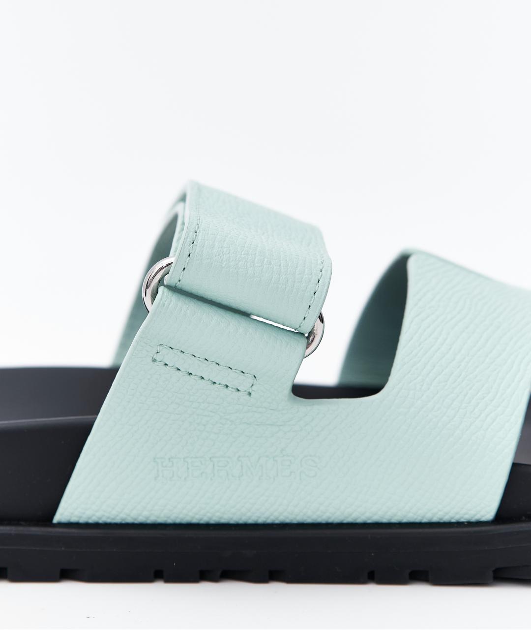 HERMES Голубые кожаные сандалии, фото 7