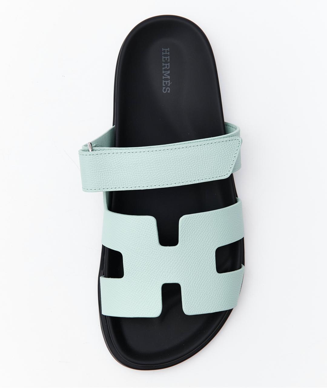 HERMES Голубые кожаные сандалии, фото 6