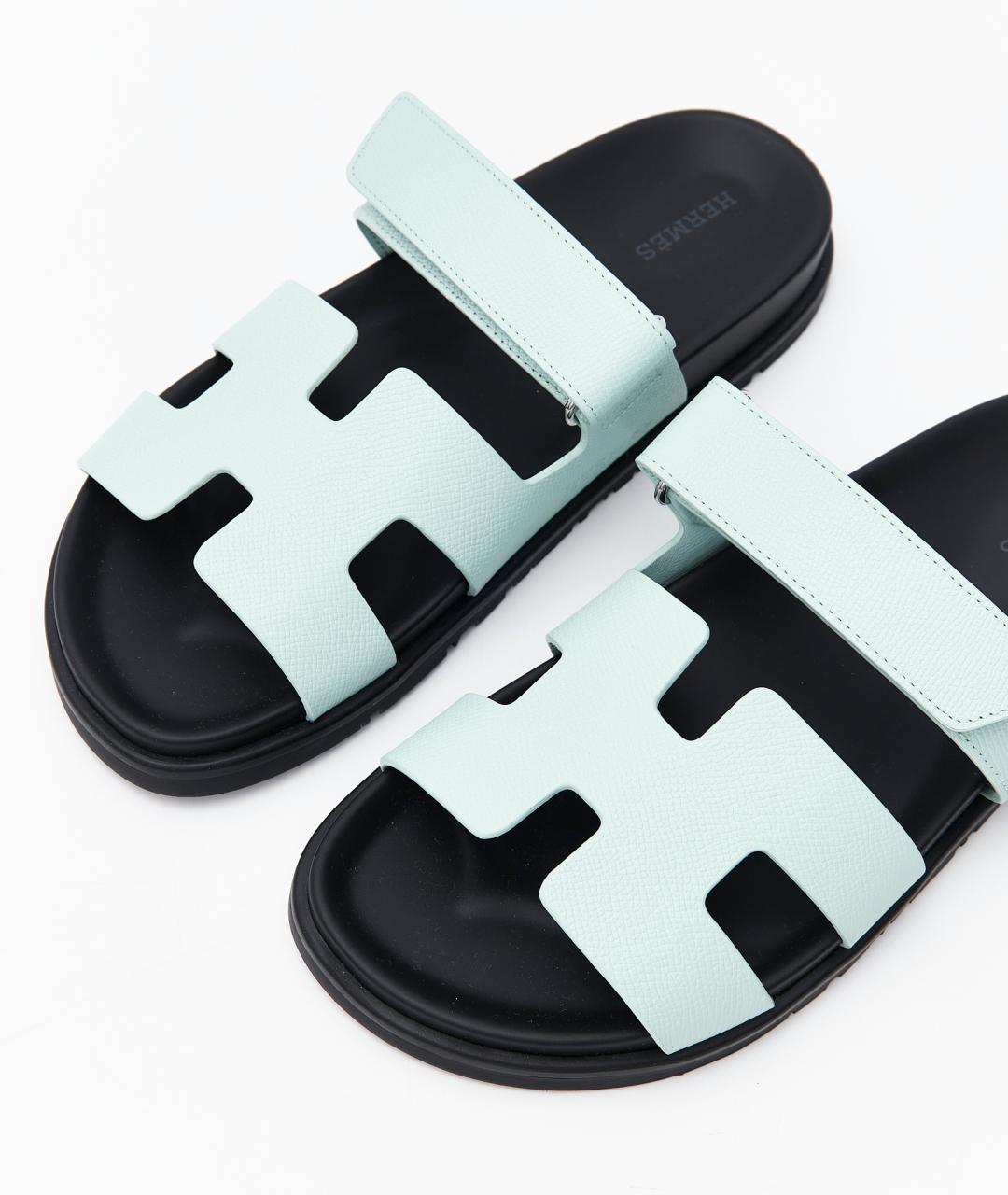 HERMES Голубые кожаные сандалии, фото 5