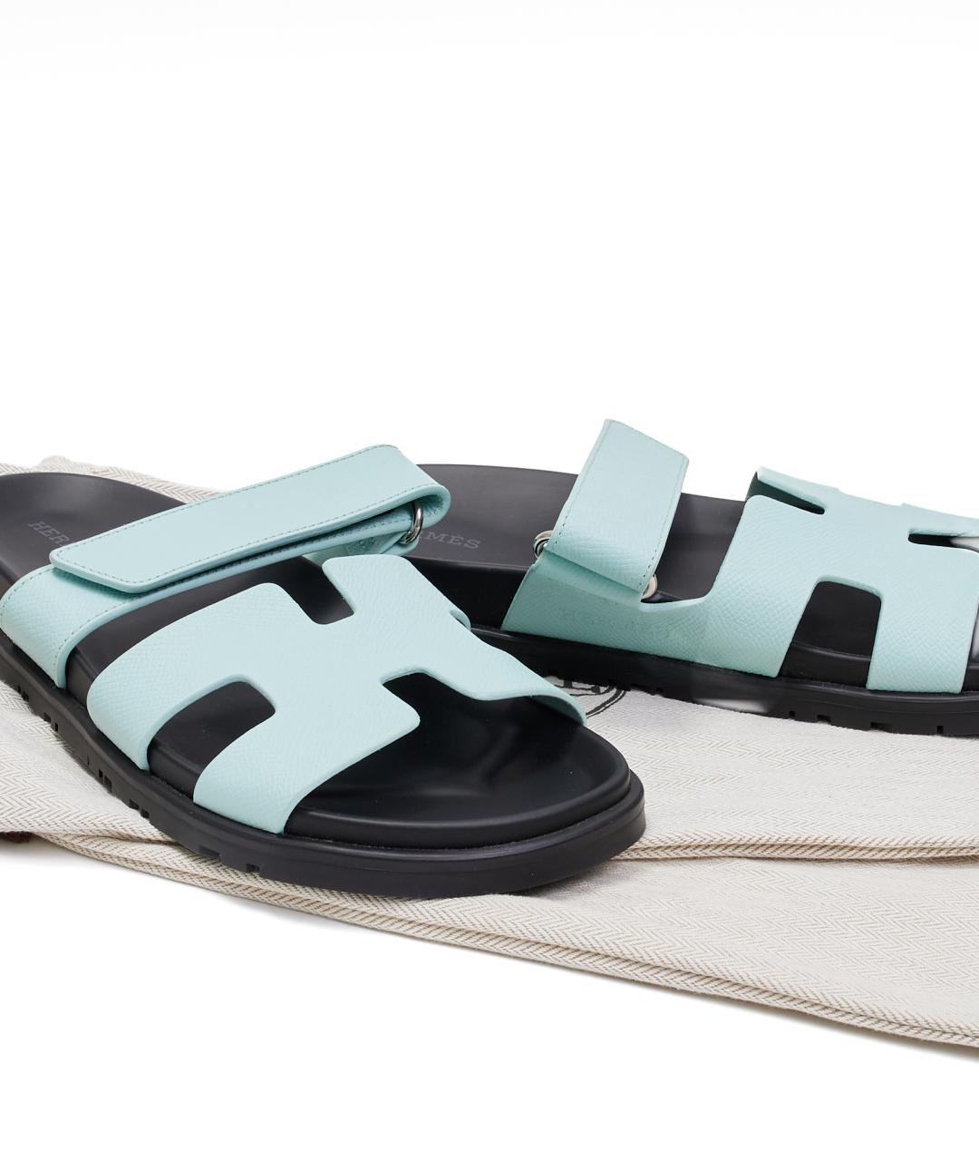 HERMES Голубые кожаные сандалии, фото 8