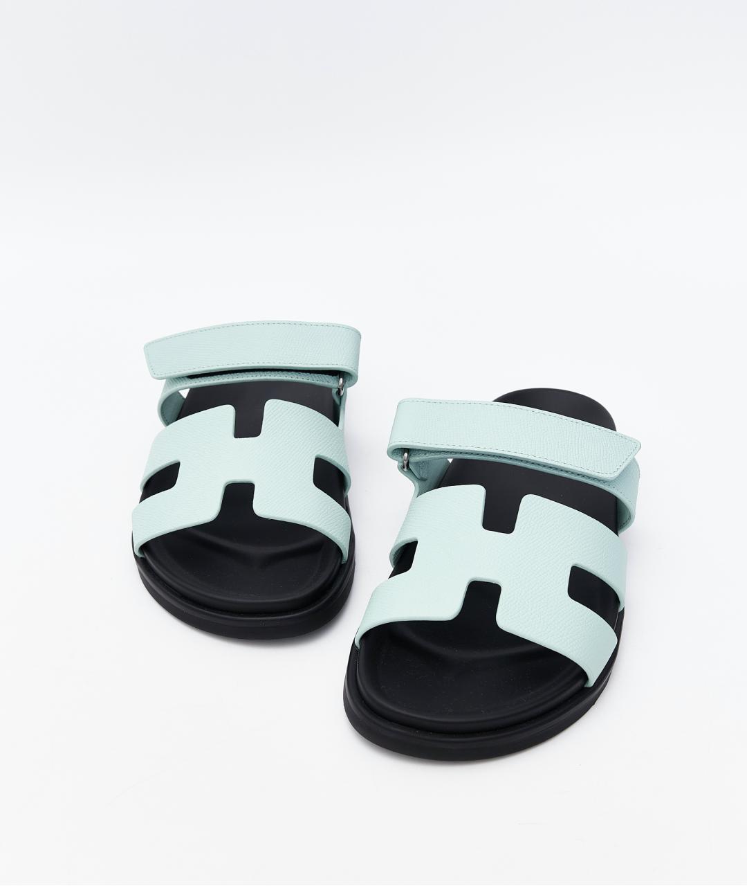 HERMES Голубые кожаные сандалии, фото 4