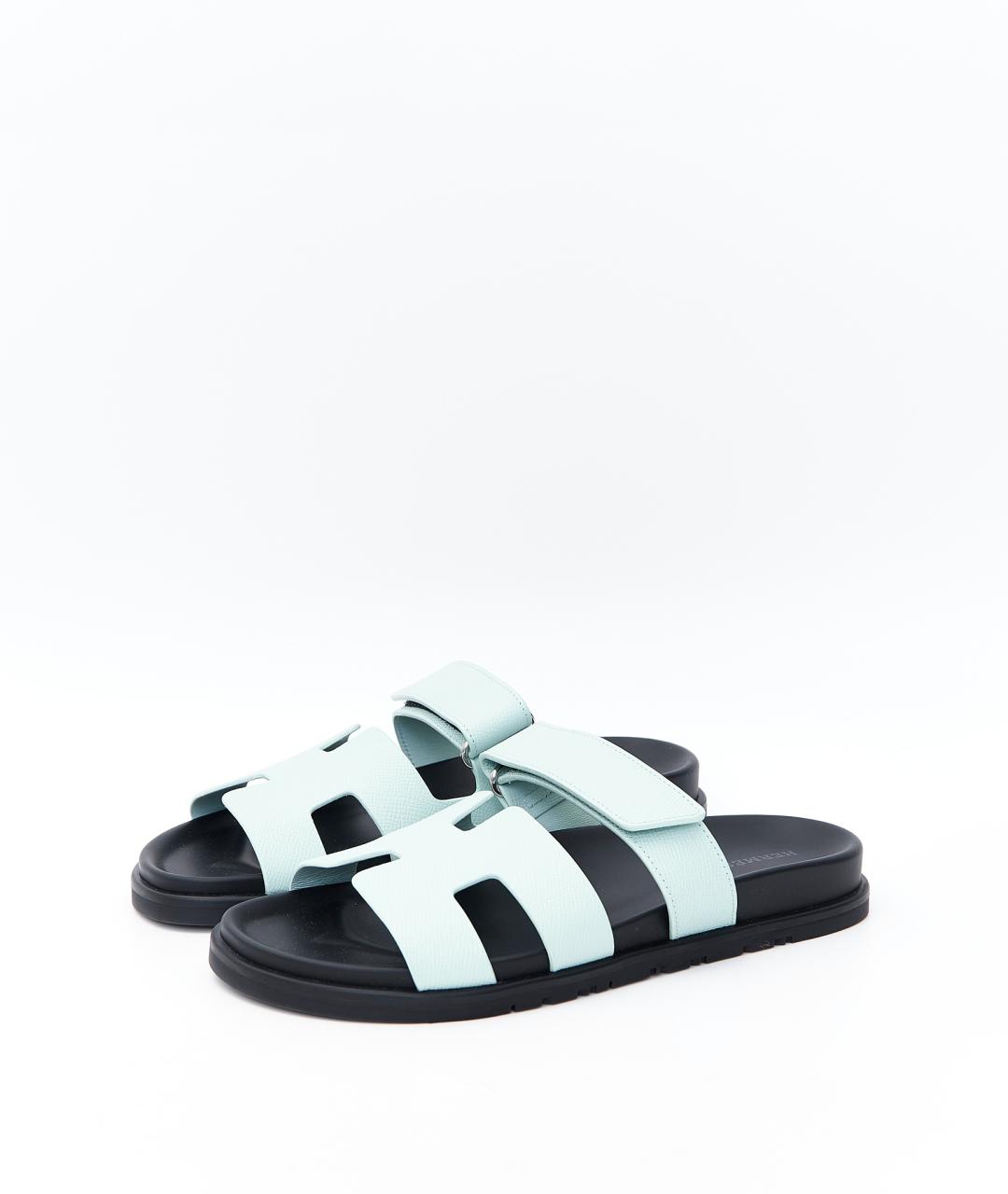 HERMES Голубые кожаные сандалии, фото 2