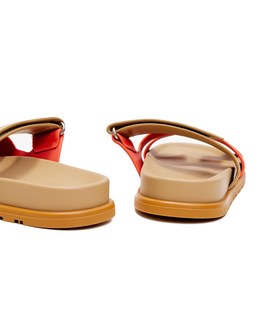 HERMES Оранжевое замшевые шлепанцы, фото 3