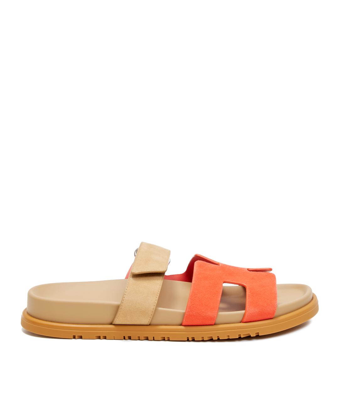 HERMES Оранжевое замшевые шлепанцы, фото 8