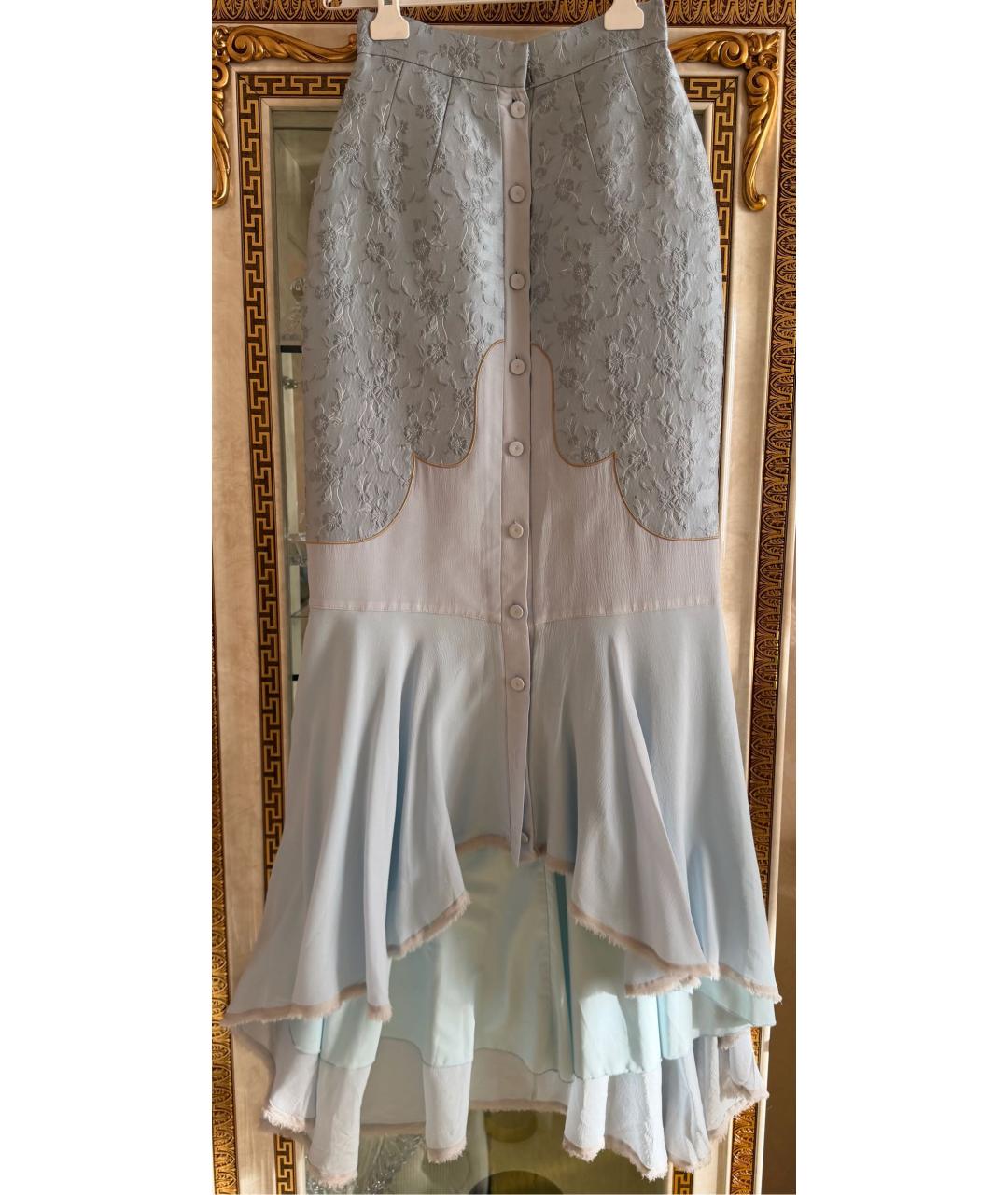 ULYANA SERGEENKO Голубая шелковая юбка макси, фото 5