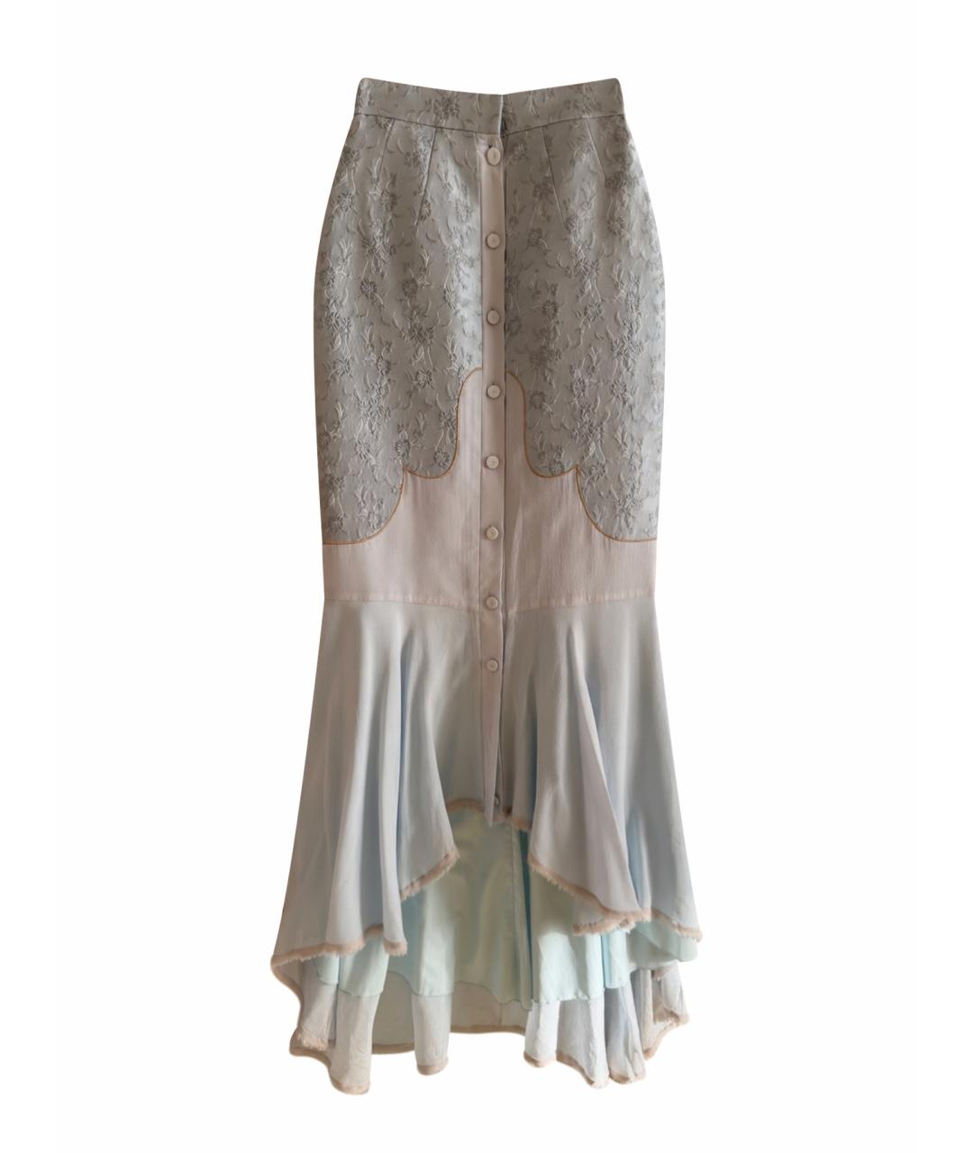 ULYANA SERGEENKO Голубая шелковая юбка макси, фото 1