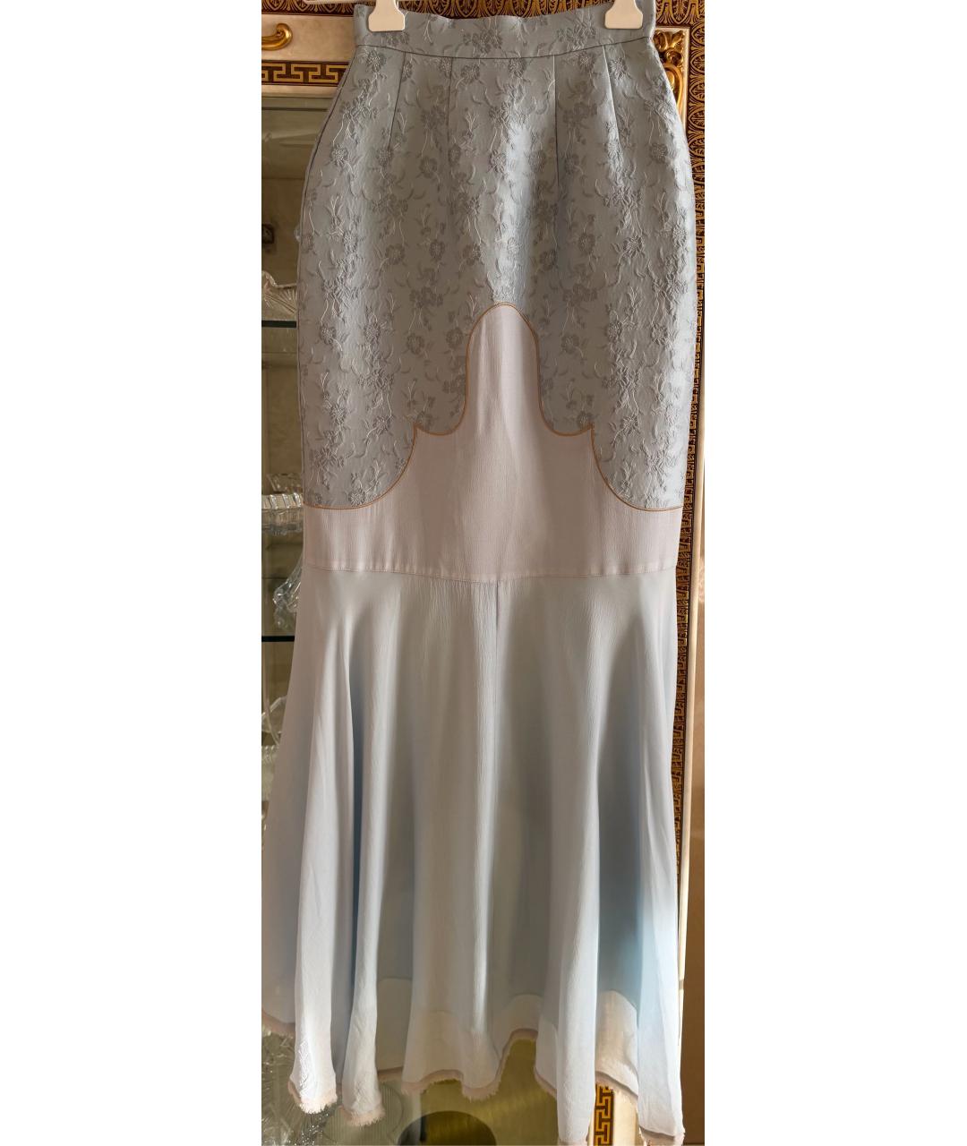 ULYANA SERGEENKO Голубая шелковая юбка макси, фото 2