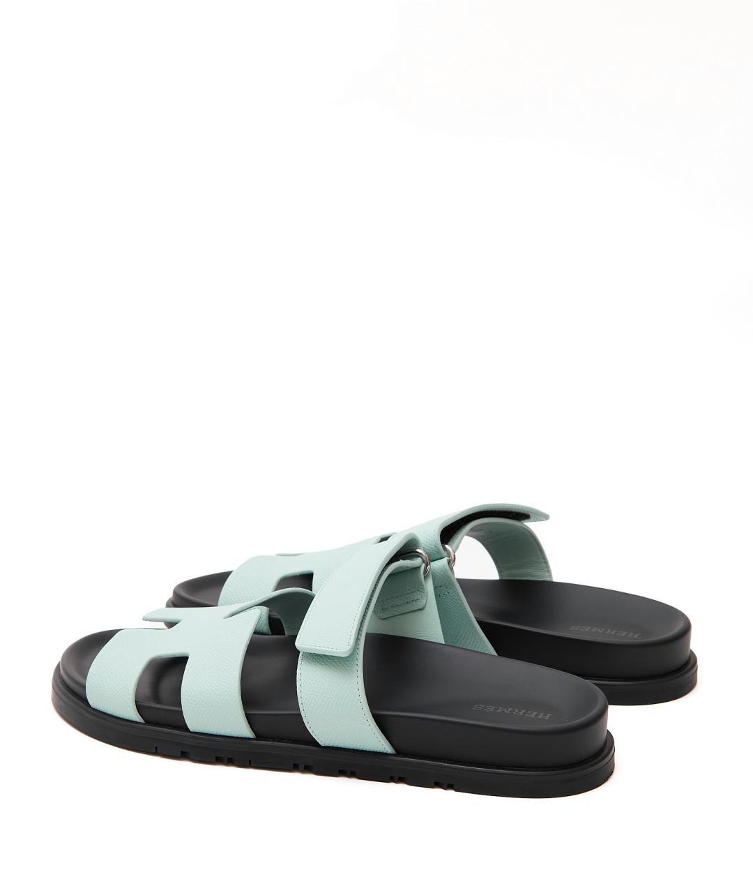 HERMES Голубые кожаные шлепанцы, фото 3