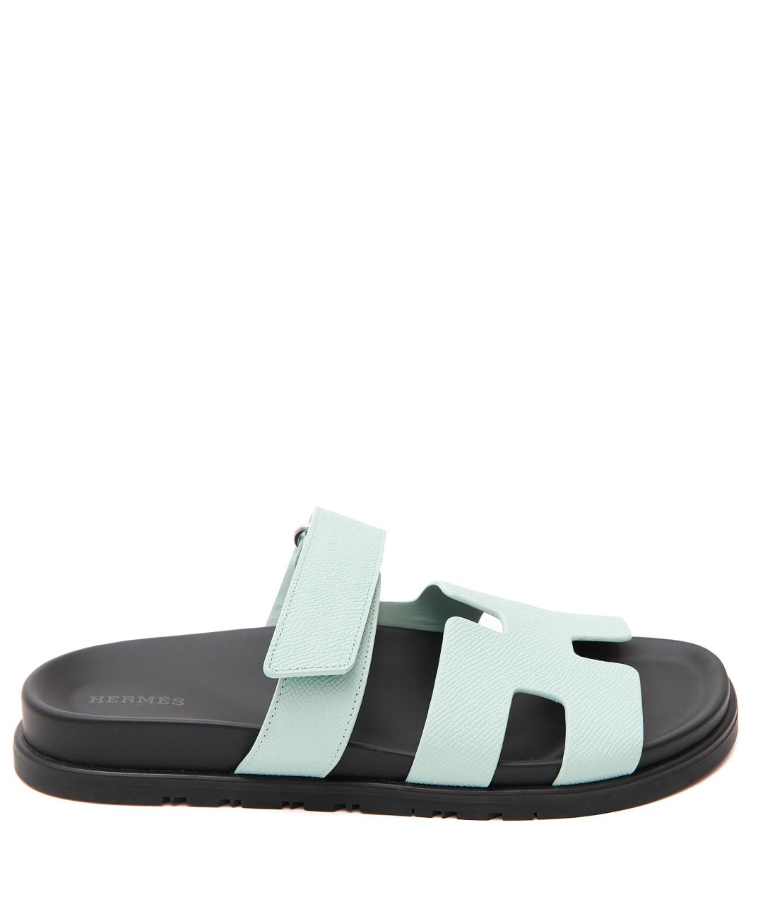 HERMES Голубые кожаные шлепанцы, фото 1