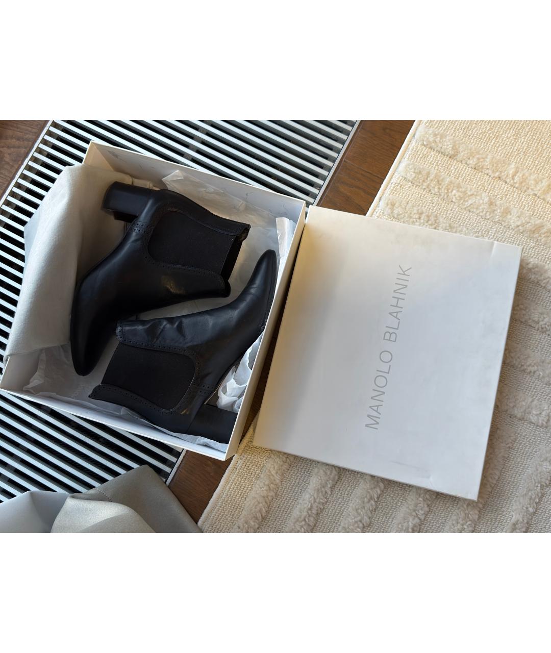MANOLO BLAHNIK Черные кожаные ботильоны, фото 9