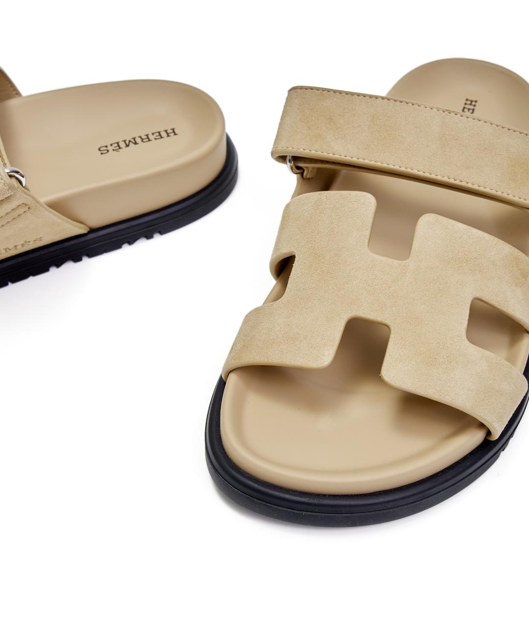 HERMES Бежевые замшевые сандалии, фото 3