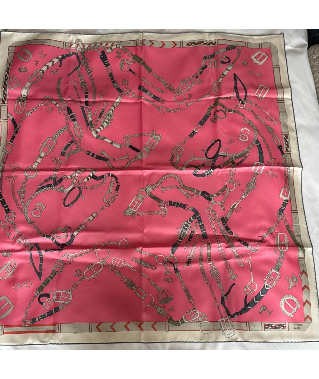 HERMES Розовый шелковый платок, фото 2