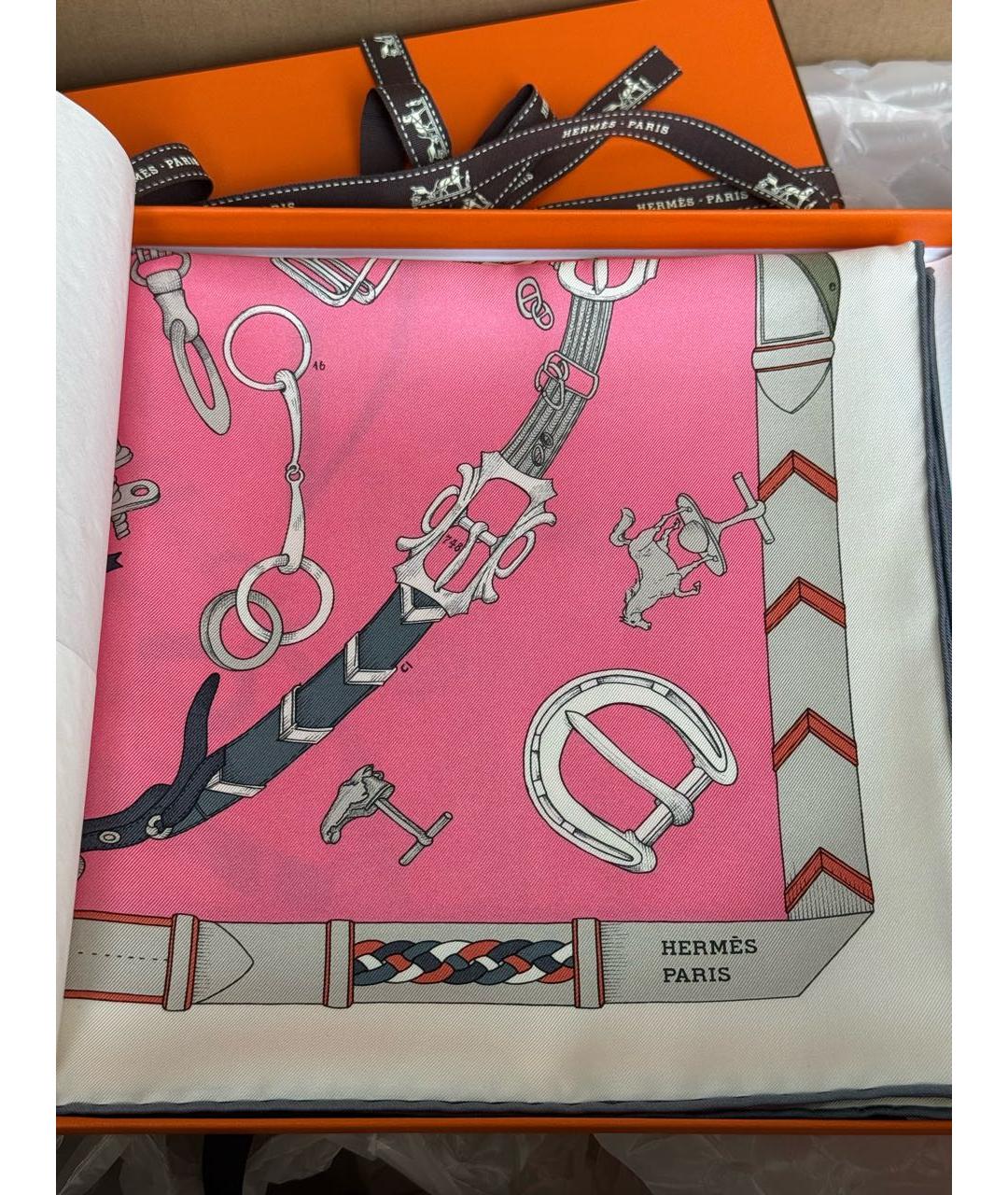 HERMES Розовый шелковый платок, фото 3
