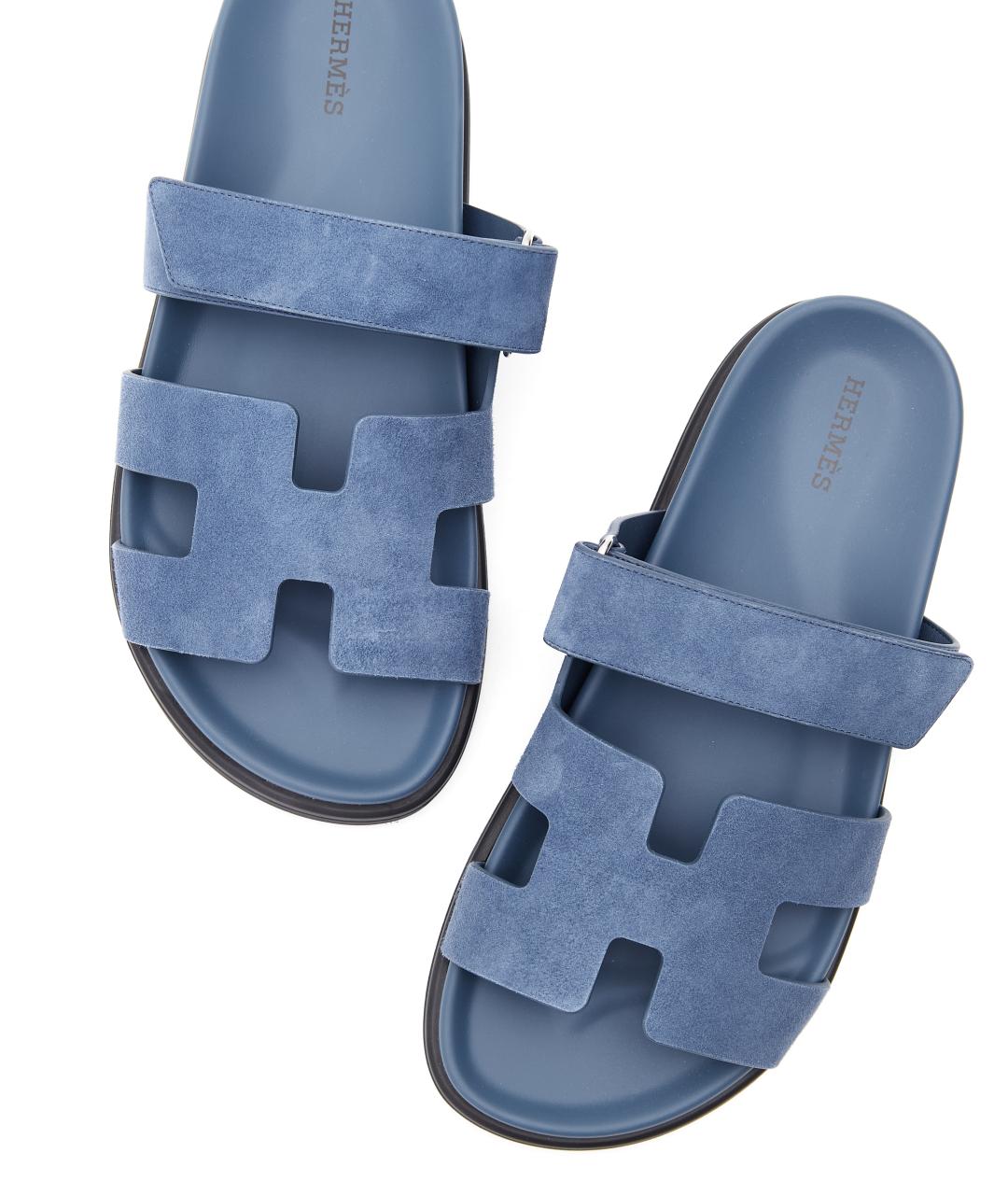 HERMES Синие замшевые шлепанцы, фото 7