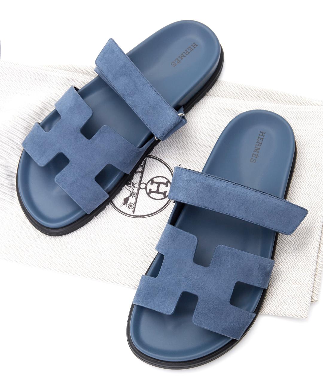 HERMES Синие замшевые шлепанцы, фото 6