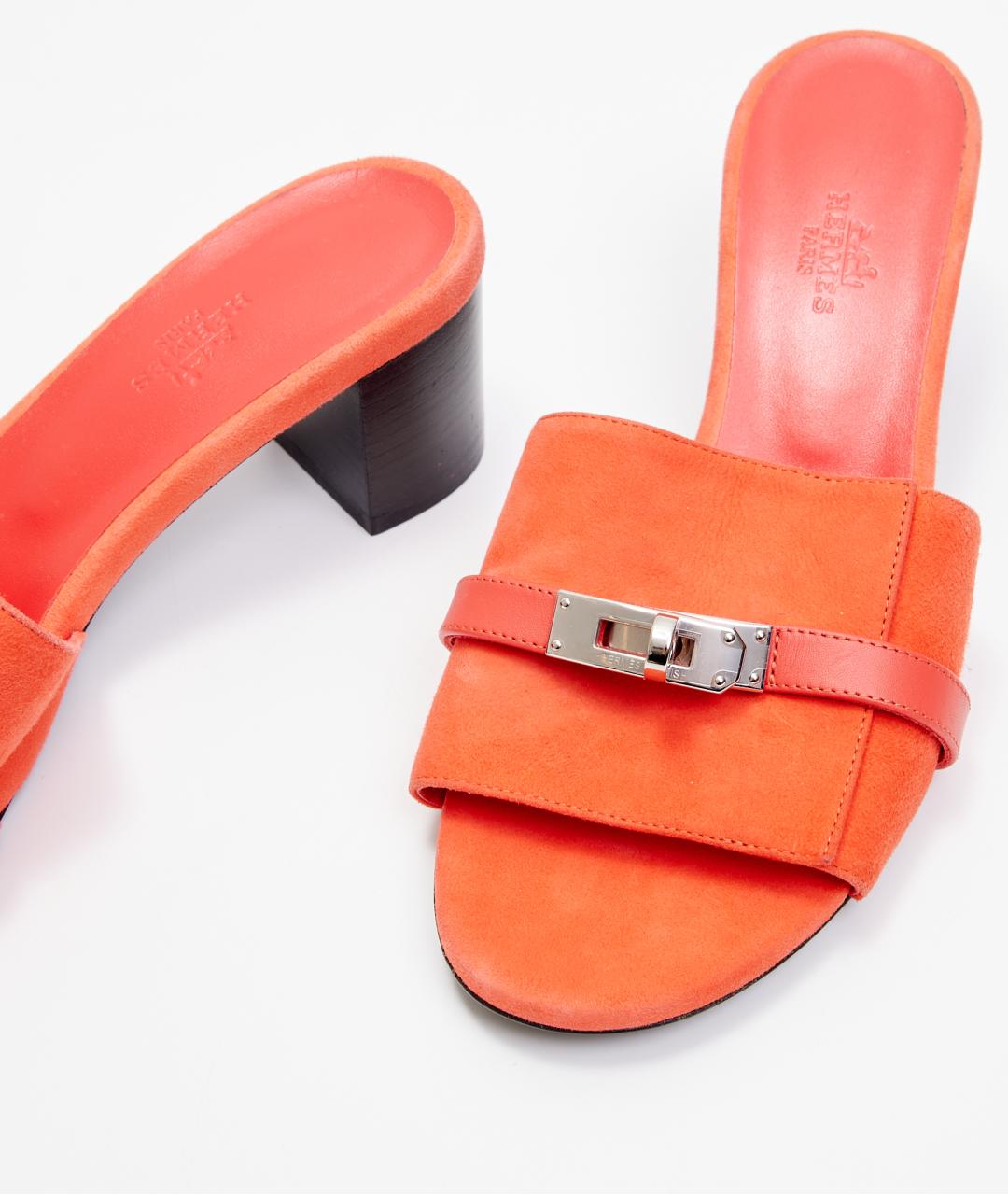 HERMES Коралловые замшевые мюли, фото 4