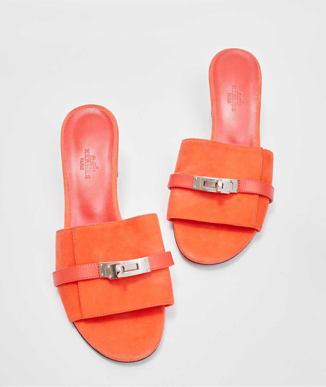HERMES Коралловые замшевые мюли, фото 5
