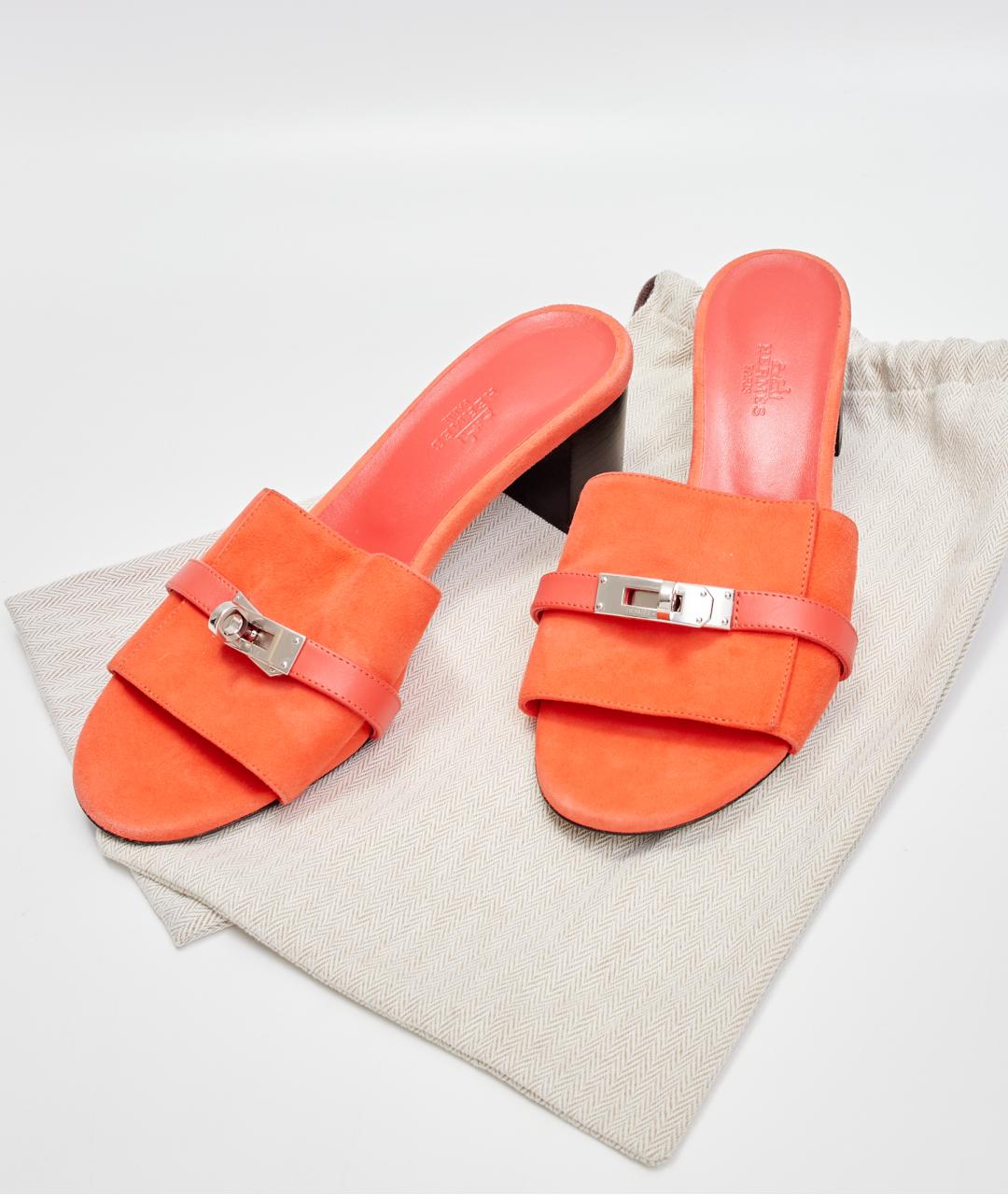 HERMES Коралловые замшевые мюли, фото 6