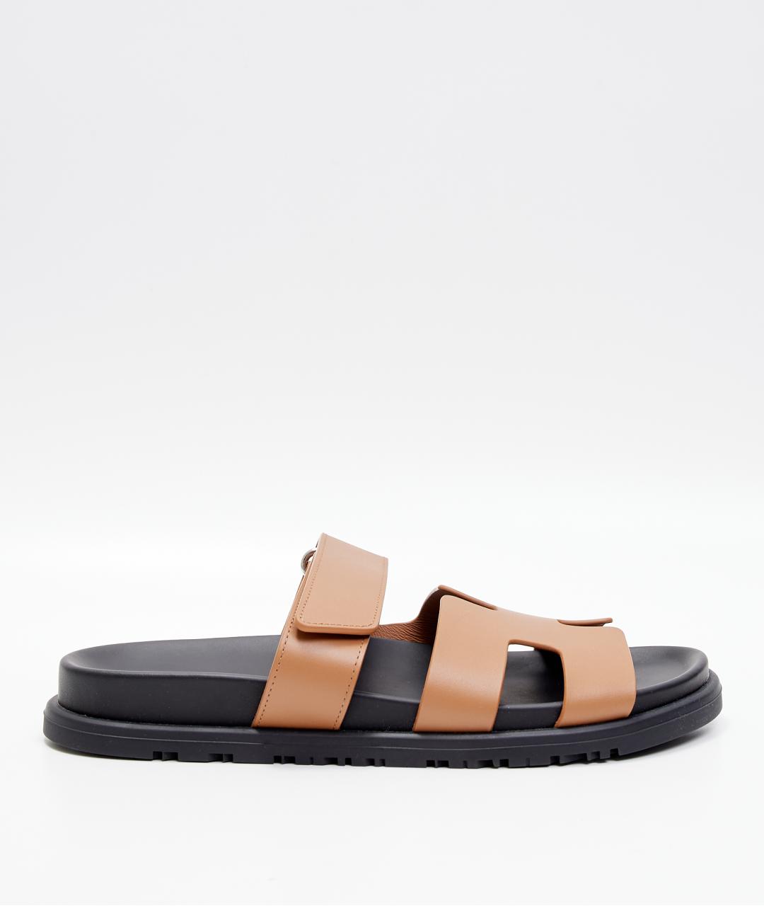 HERMES Коричневые кожаные шлепанцы, фото 8