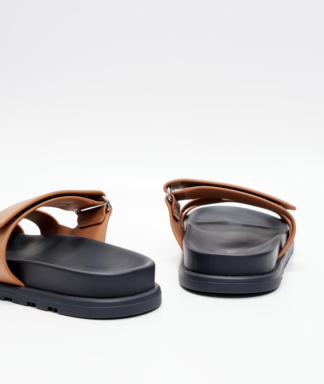 HERMES Коричневые кожаные шлепанцы, фото 3