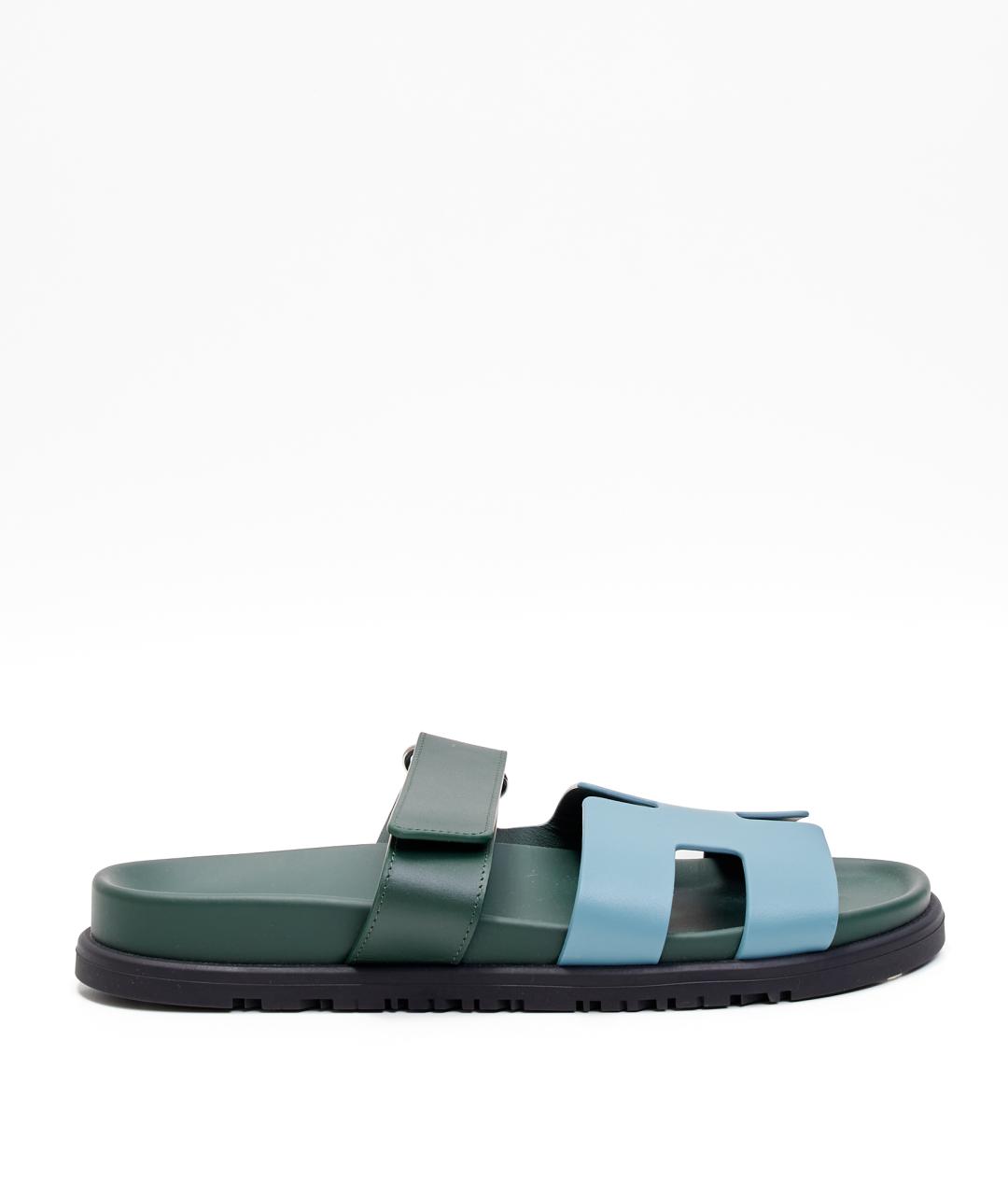 HERMES Голубые кожаные шлепанцы, фото 8