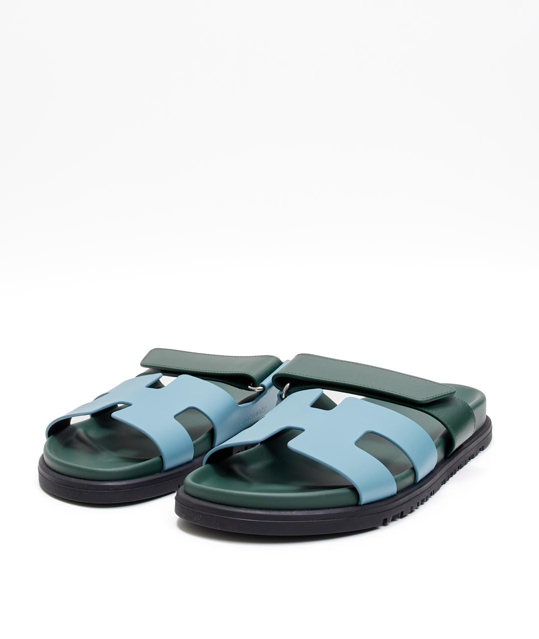 HERMES Голубые кожаные шлепанцы, фото 2
