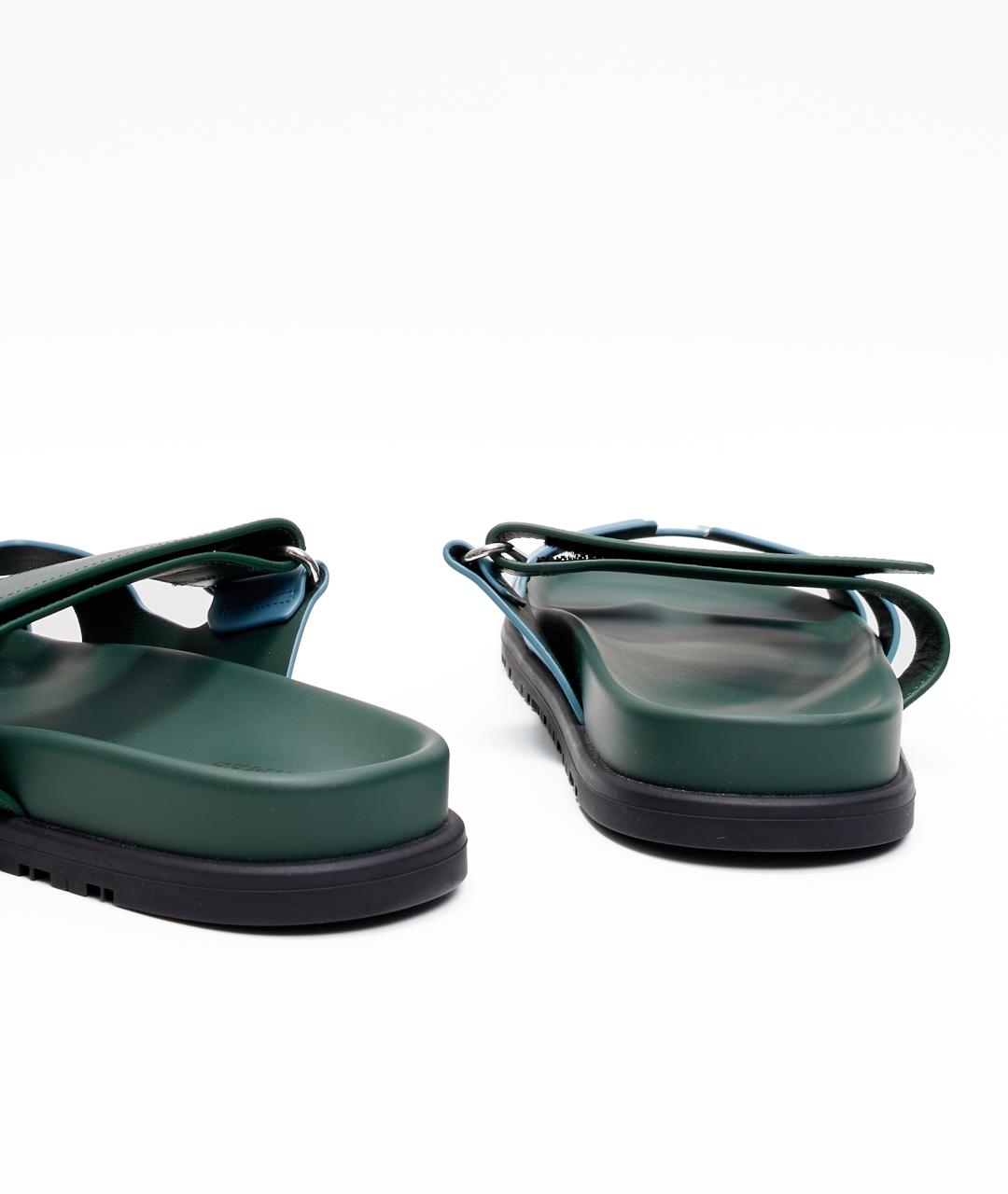 HERMES Голубые кожаные шлепанцы, фото 3