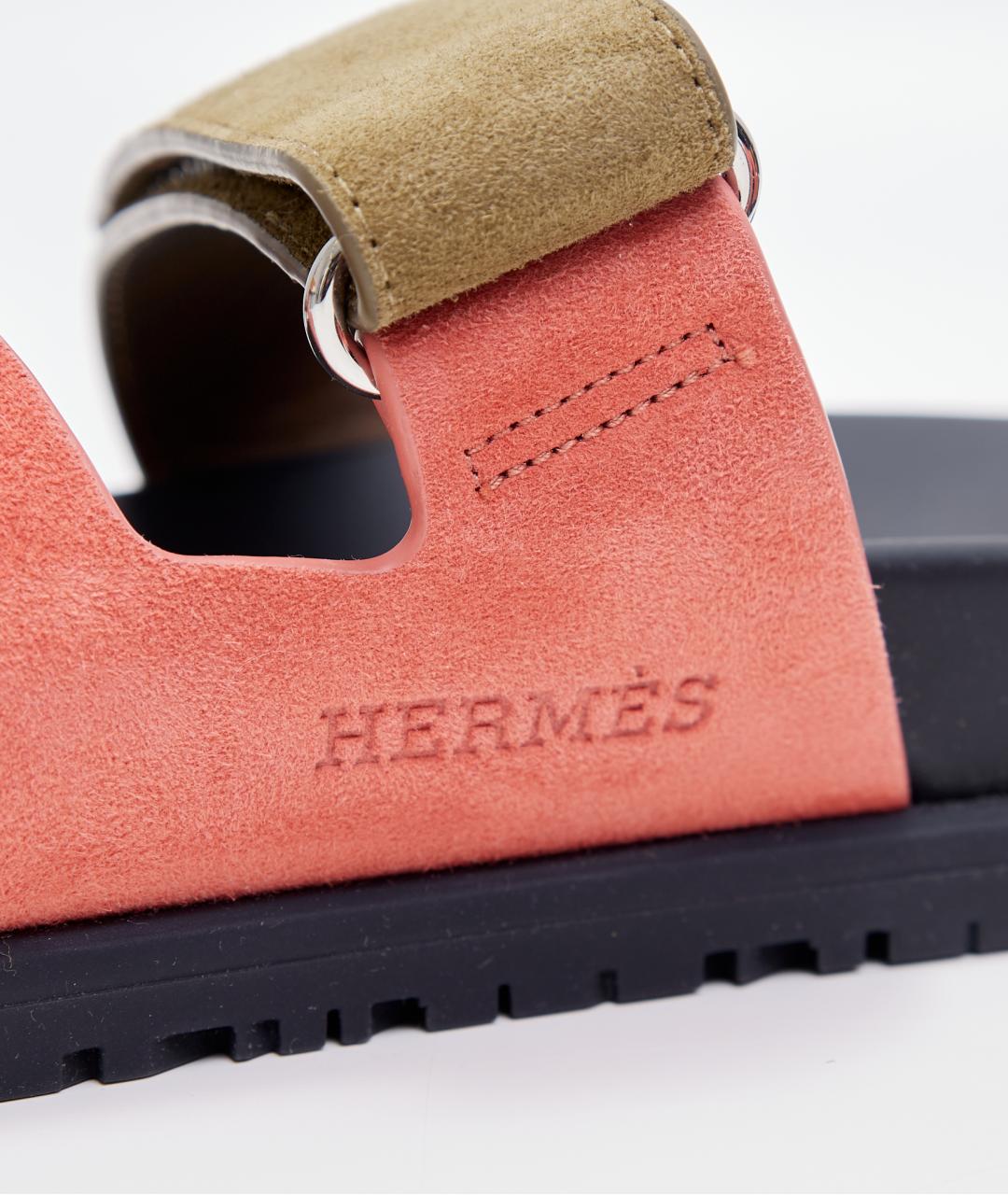 HERMES Красные замшевые шлепанцы, фото 6