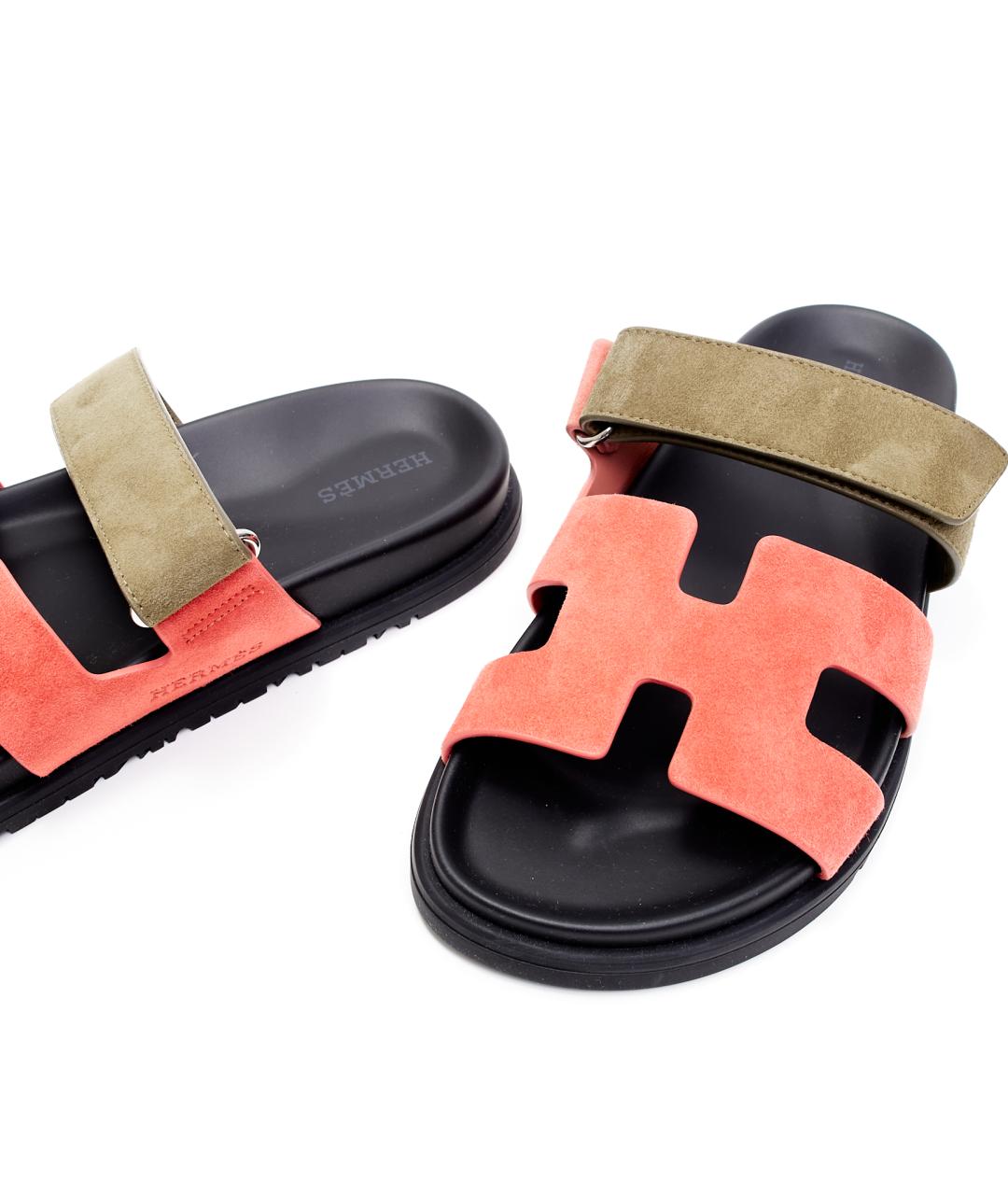 HERMES Красные замшевые шлепанцы, фото 5