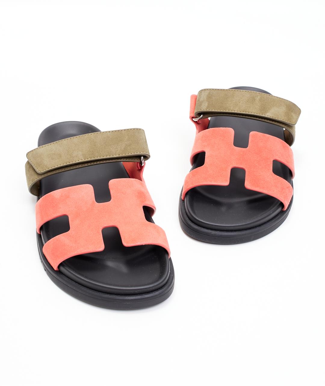 HERMES Красные замшевые шлепанцы, фото 4