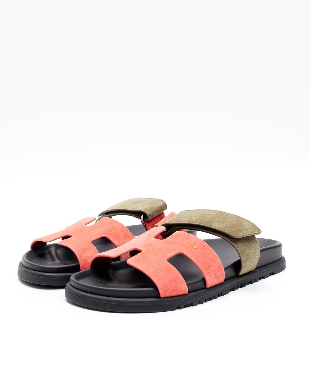 HERMES Красные замшевые шлепанцы, фото 2