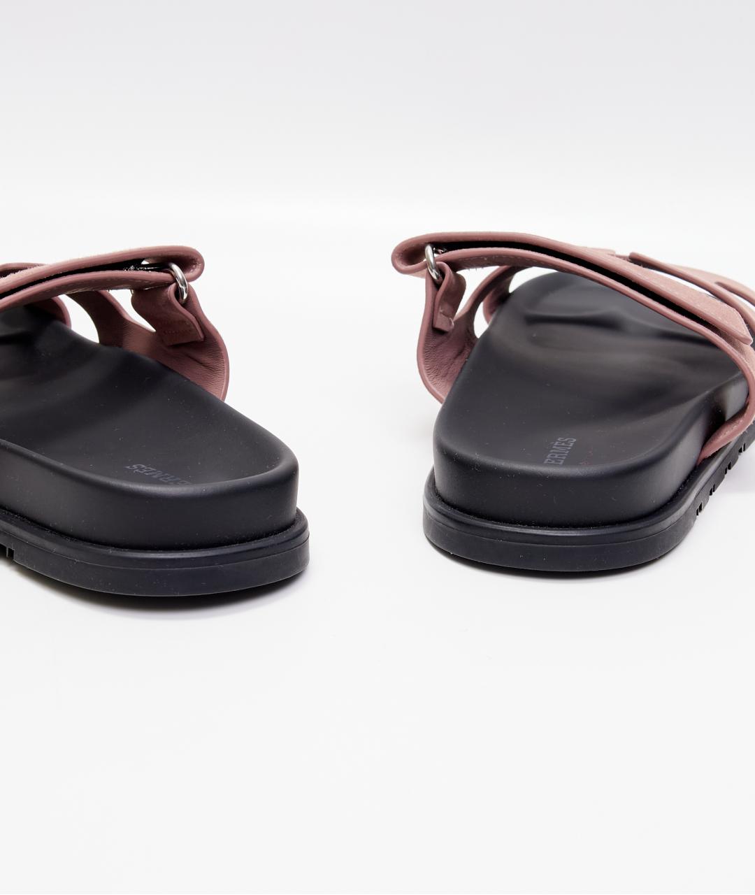 HERMES Розовые замшевые шлепанцы, фото 3