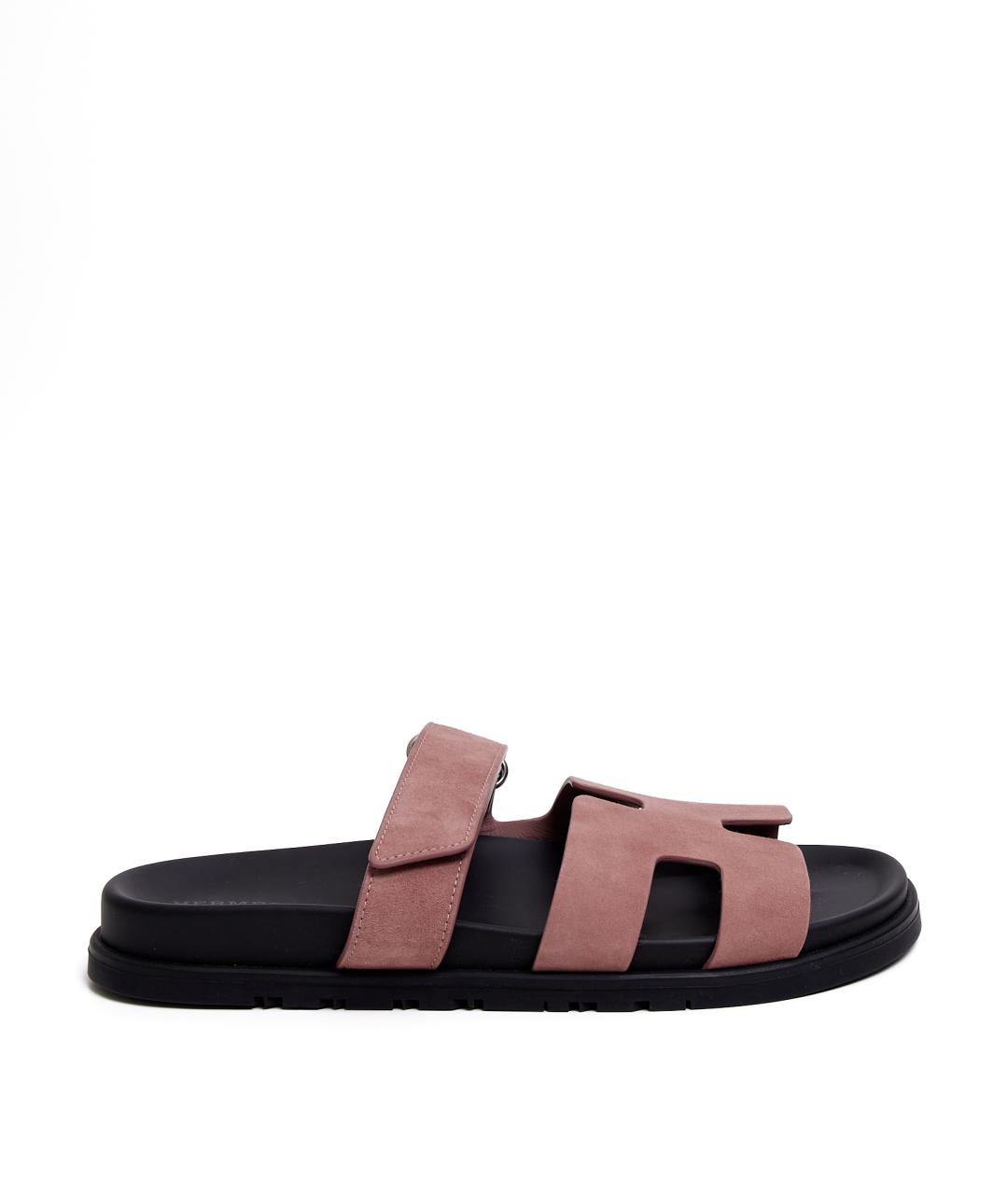 HERMES Розовые замшевые шлепанцы, фото 1