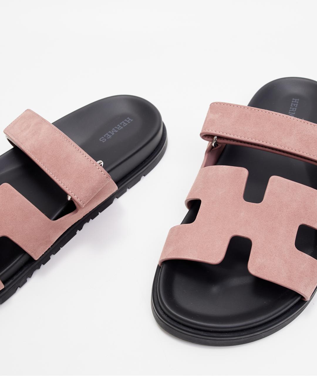 HERMES Розовые замшевые шлепанцы, фото 5