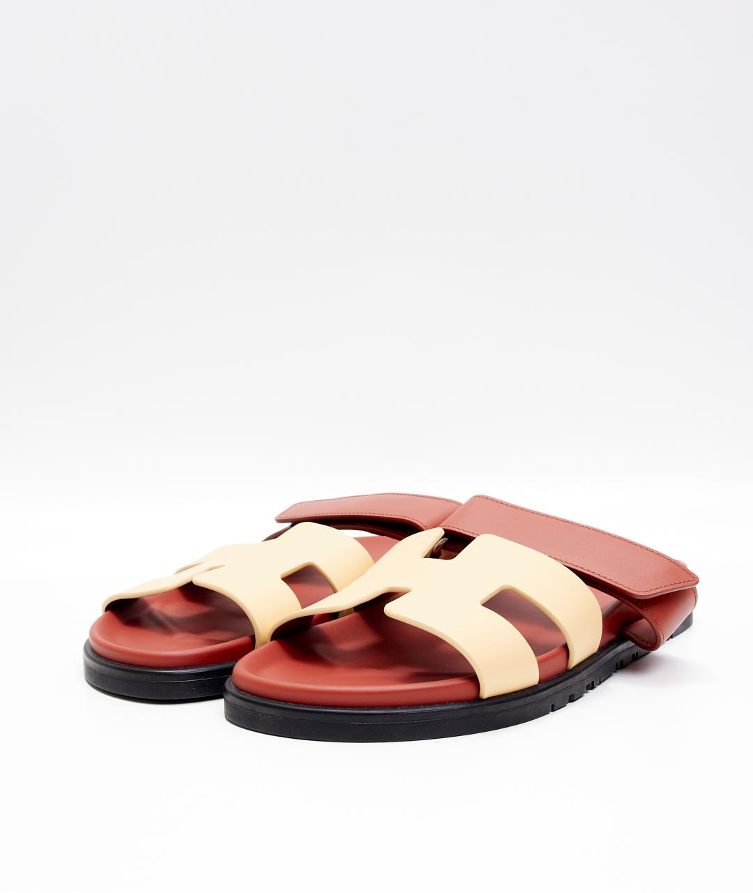 HERMES Красные кожаные шлепанцы, фото 2