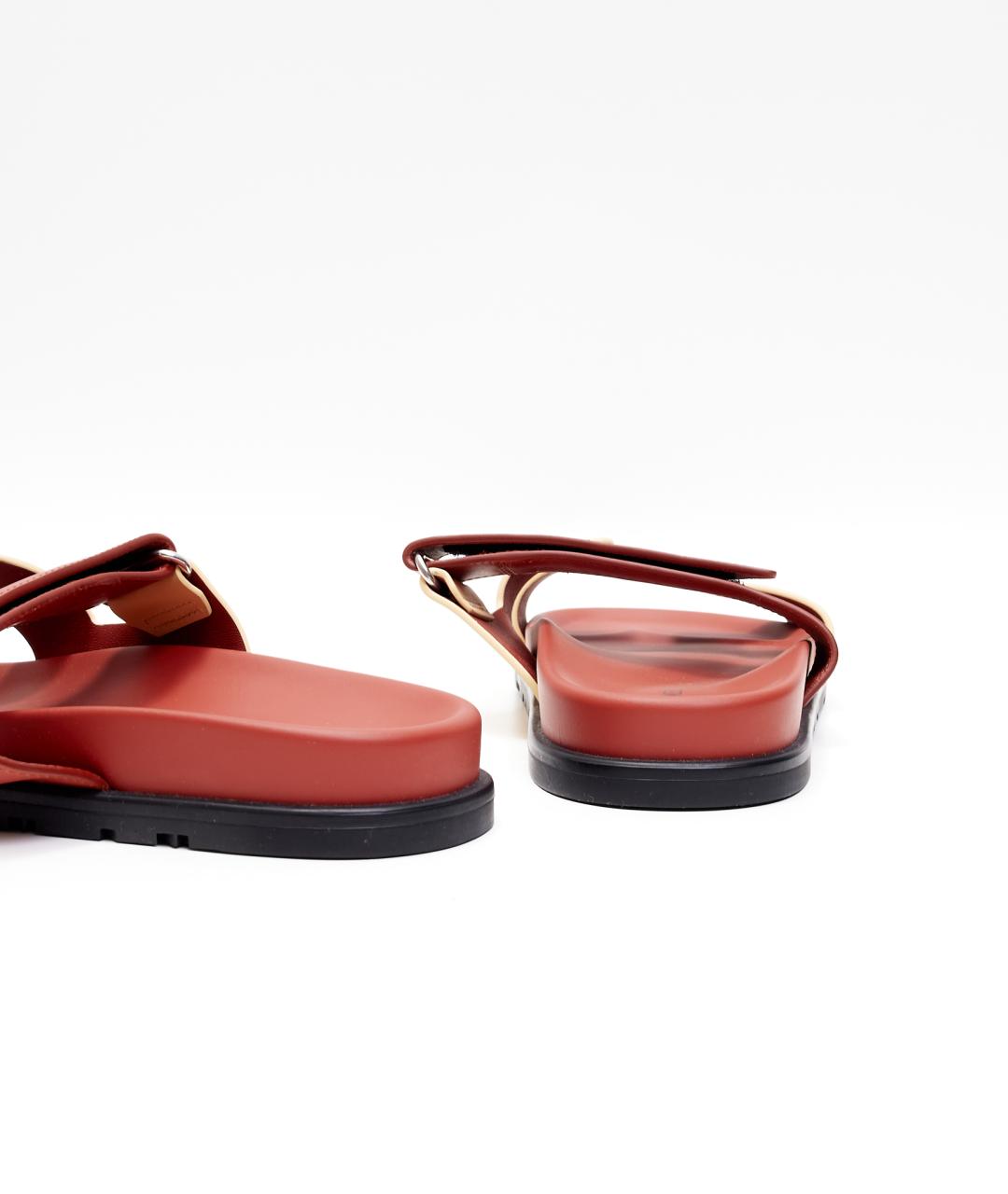 HERMES Красные кожаные шлепанцы, фото 3