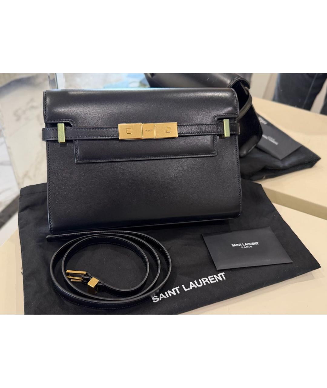 SAINT LAURENT Черная кожаная сумка через плечо, фото 3