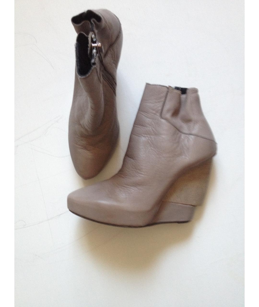 HELMUT LANG Серые кожаные ботильоны, фото 5