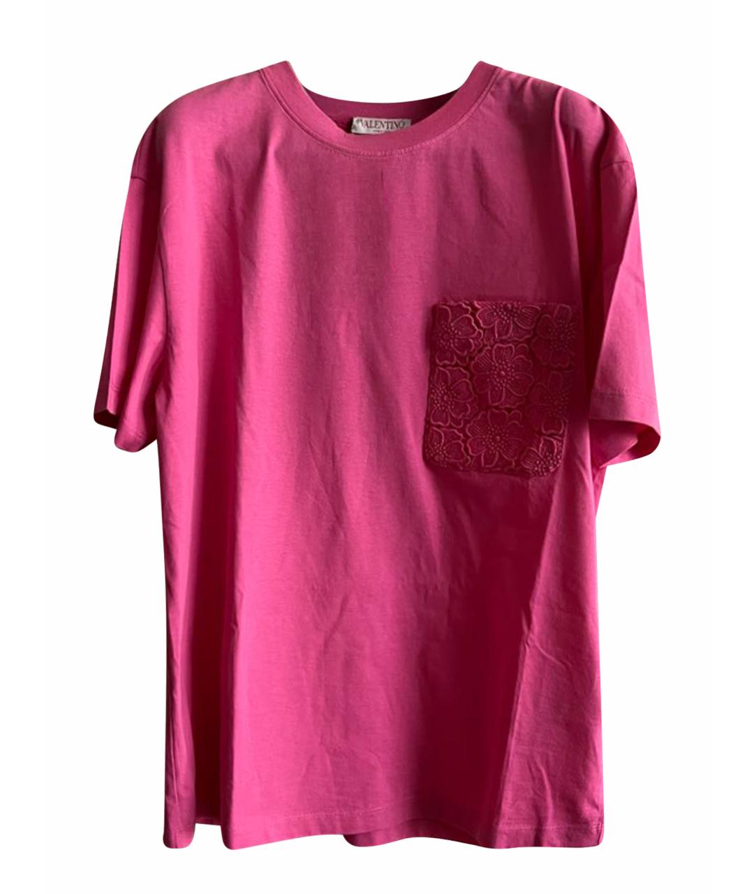 VALENTINO Розовая хлопковая футболка, фото 1