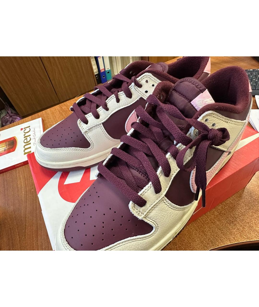 JORDAN Бордовые кожаные кеды, фото 4