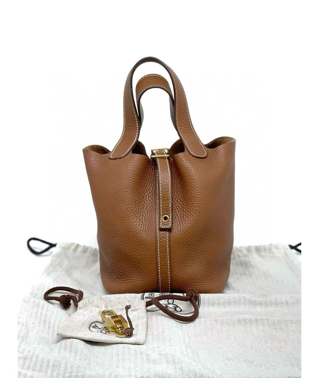 HERMES Коричневая кожаная сумка с короткими ручками, фото 5