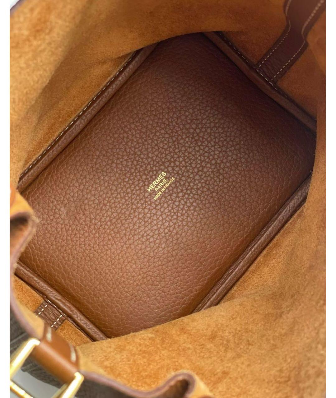 HERMES Коричневая кожаная сумка с короткими ручками, фото 4