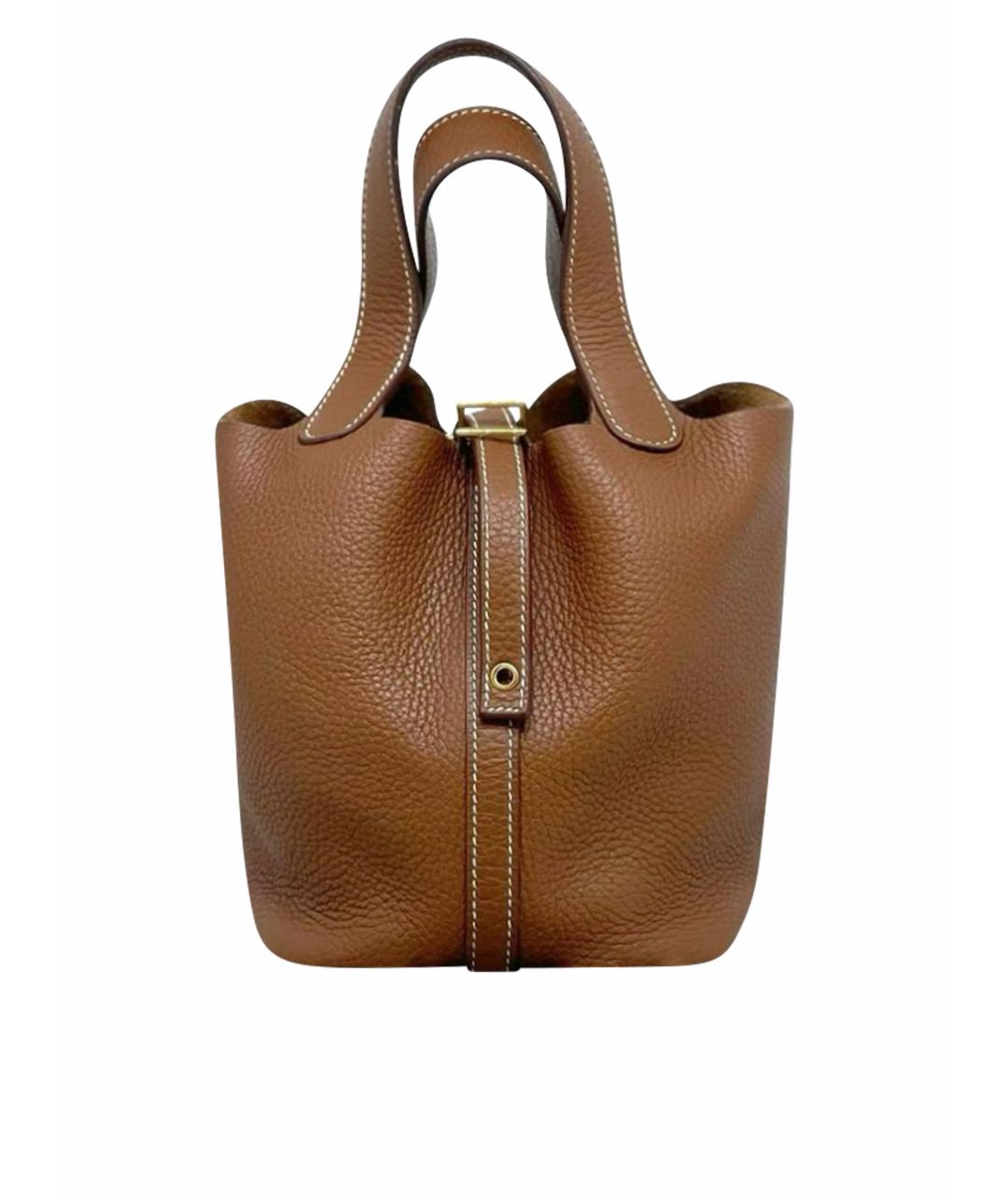 HERMES Коричневая кожаная сумка с короткими ручками, фото 1