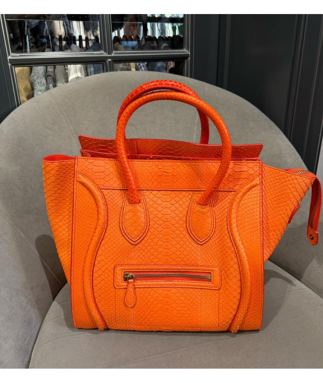 CELINE Оранжевая сумка тоут из экзотической кожи, фото 8