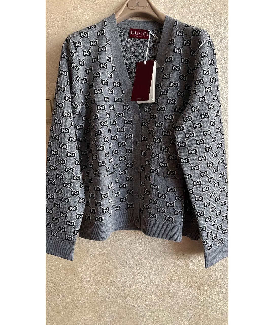 GUCCI Серый шерстяной кардиган, фото 7