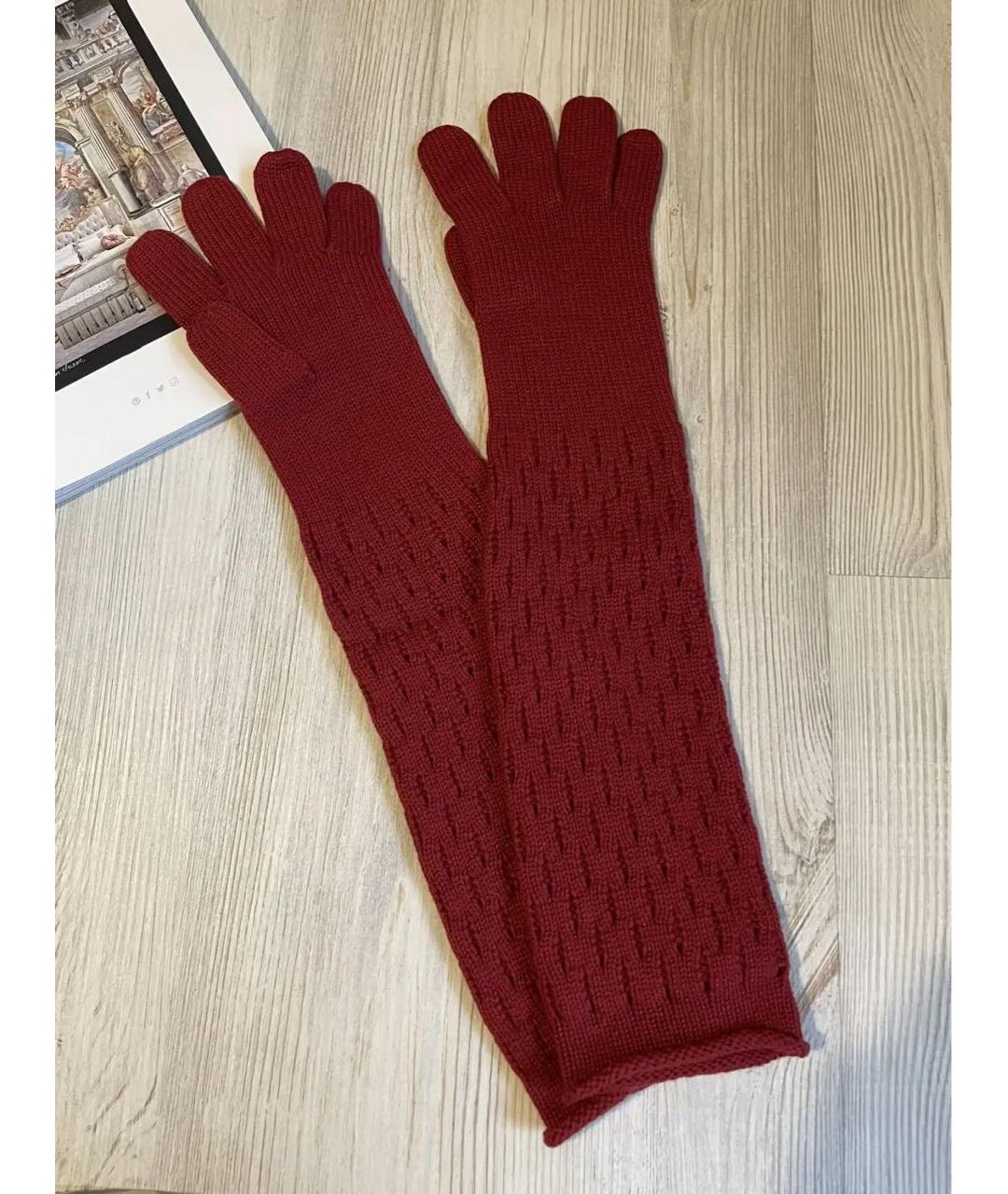 LORO PIANA Бордовые кашемировые перчатки, фото 9
